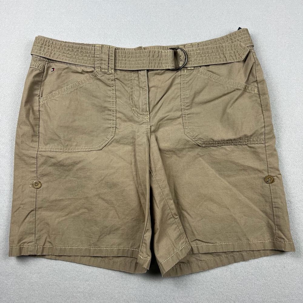 Tommy Hilfiger Women's Size 8 Khaki Ripstop Cargo Shorts‎ Belted Utility Pockets